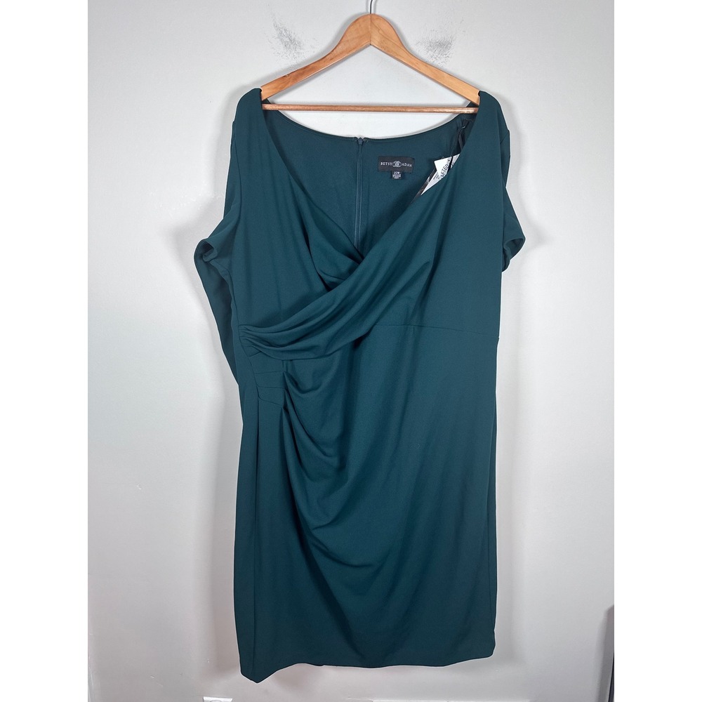 Betsy & Adam Draped Cowl Neck Dress Women 22W Green Cocktail Formal party NWT